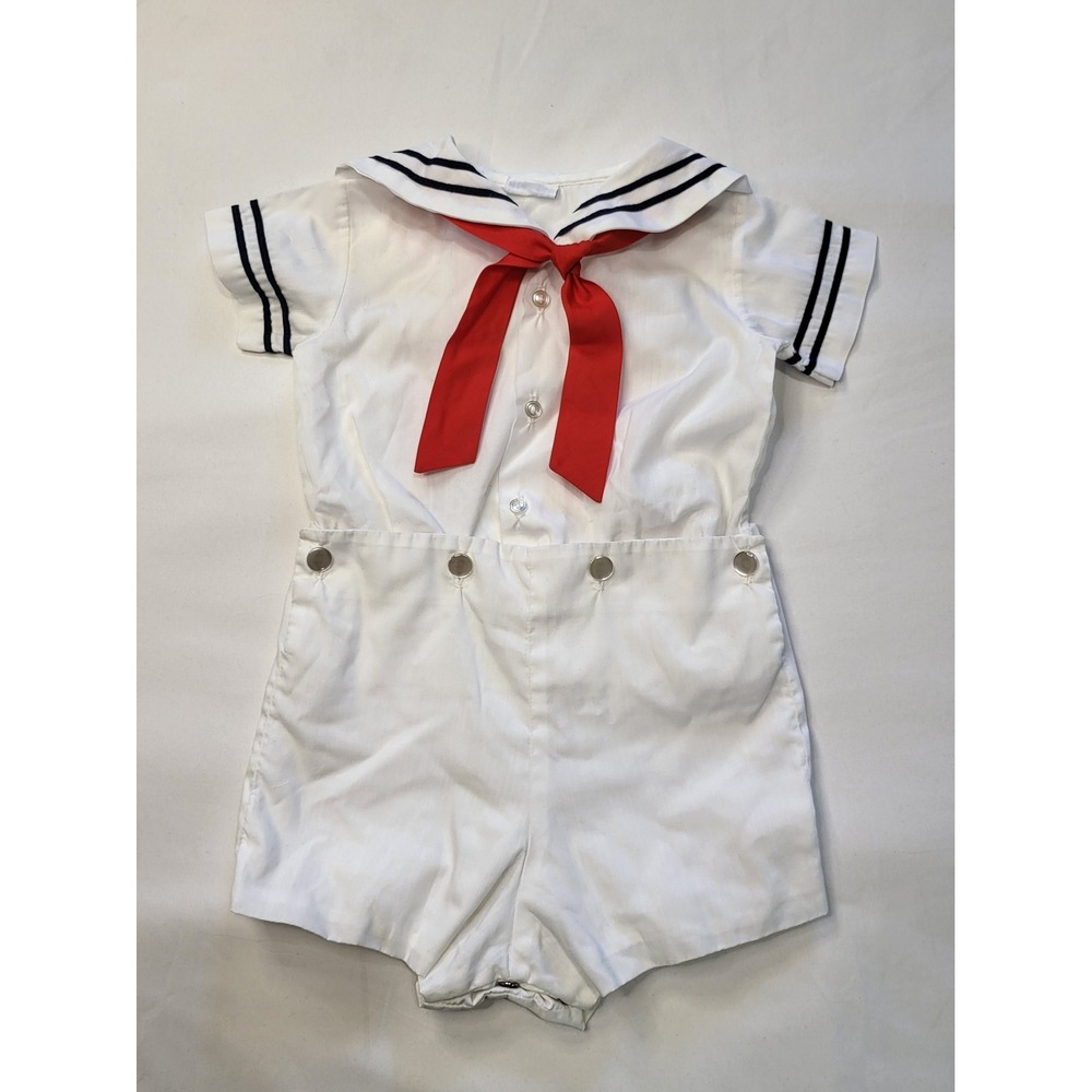 CI Castro & Co Baby Sailor Romper White Red Blue Nautical Vintage Style Outfit